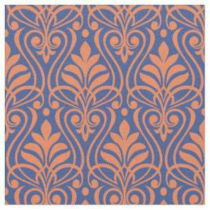 Art Deco Mönster 01 - Orange om vitryska blått Tyg