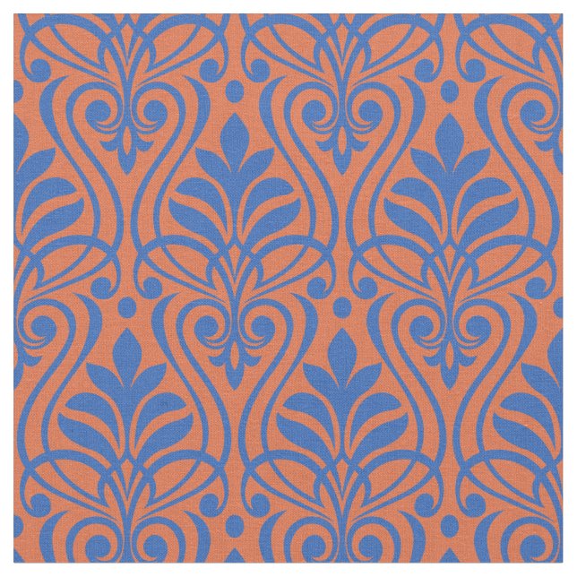 Art Deco Mönster 01 - Prussian Blue på Orange Tyg (Närbild)