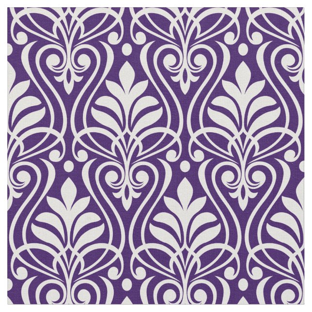 Art Deco Mönster 01 - White on Cadbury Lila Tyg (Närbild)