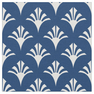 Art Deco Mönster 02 - Vit på Mörk Azure Tyg