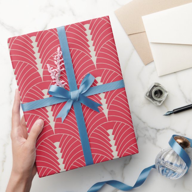 Art Deco Mönster 03 - off-White om Paradise Rosa Presentpapper (Gifting)