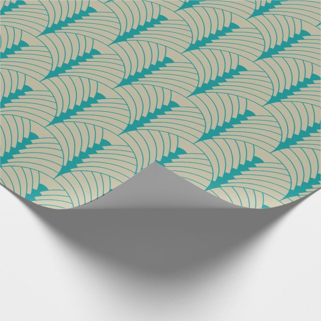 Art Deco Mönster 03 - Teal on Off-White Presentpapper (Hörn)