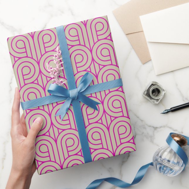 Art Deco Mönster 07 - Fetstig Magenta på off-White Presentpapper (Gifting)