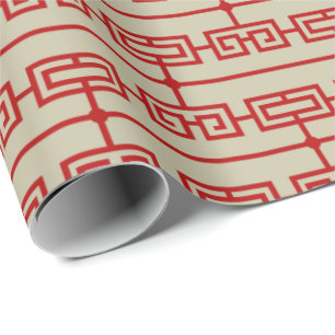 Art Deco Mönster 09 - Escher Red on Off-White Presentpapper