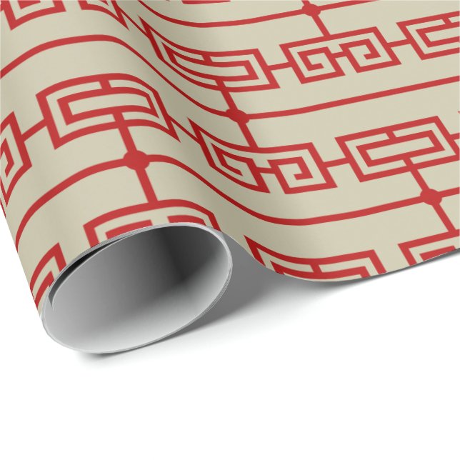 Art Deco Mönster 09 - Escher Red on Off-White Presentpapper (Rullad Hörn)