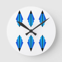 Art Deco mönster 3 i blått Rund Klocka