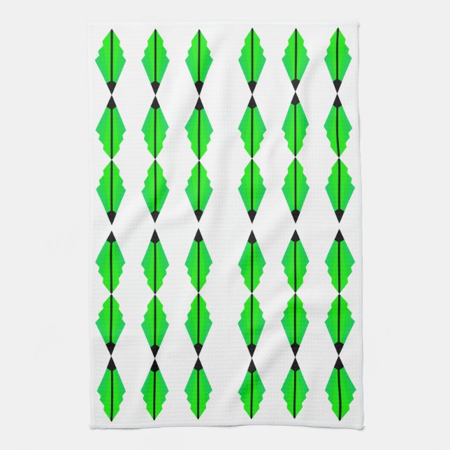Art Deco Mönster 3 i Grönt Tea Towel Kökshandduk (Vertikal)