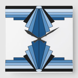 Art Deco Mönster i Blues and Black Fyrkantig Klocka