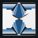 Art Deco Mönster i Blues Fyrkantig Klocka<br><div class="desc">Mönster baseras på klassiska konsthandtag.</div>