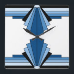 Art Deco Mönster i Blues Fyrkantig Klocka<br><div class="desc">Mönster baseras på klassiska konsthandtag.</div>