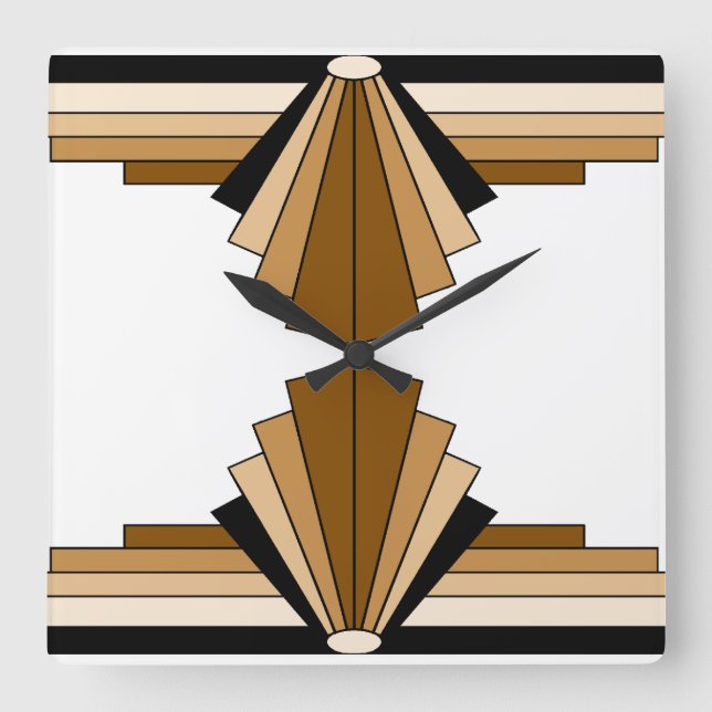 Art Deco Mönster i Brown, Tan och Black Fyrkantig Klocka (Framsida)