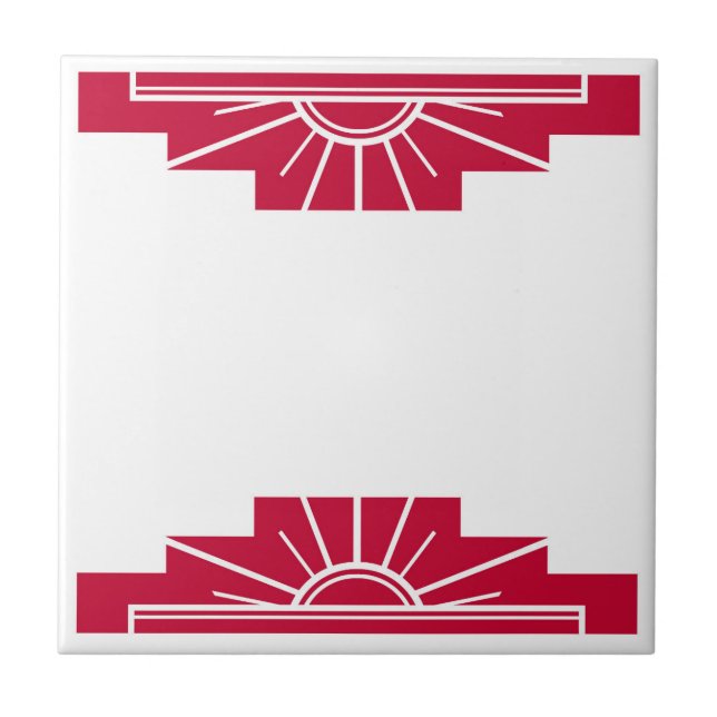 Art Deco Mönster i Deep Ruby Kakelplatta (Framsidan)