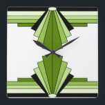 Art Deco Mönster i Grönt 2 Fyrkantig Klocka<br><div class="desc">Mönster baseras på klassiska konsthandtag.</div>