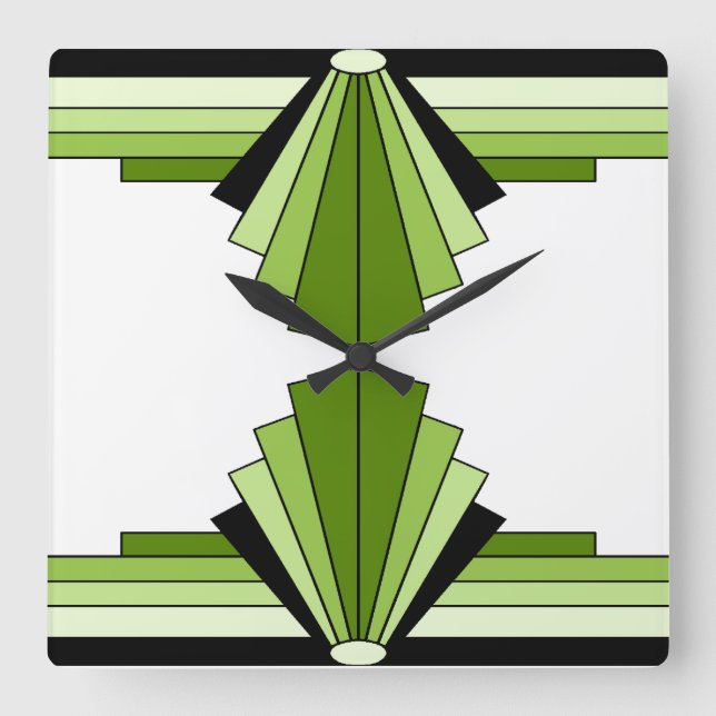 Art Deco Mönster i Grönt 2 Fyrkantig Klocka (Framsida)