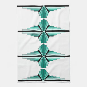 Art Deco Mönster i Grönt Tea Towel Kökshandduk