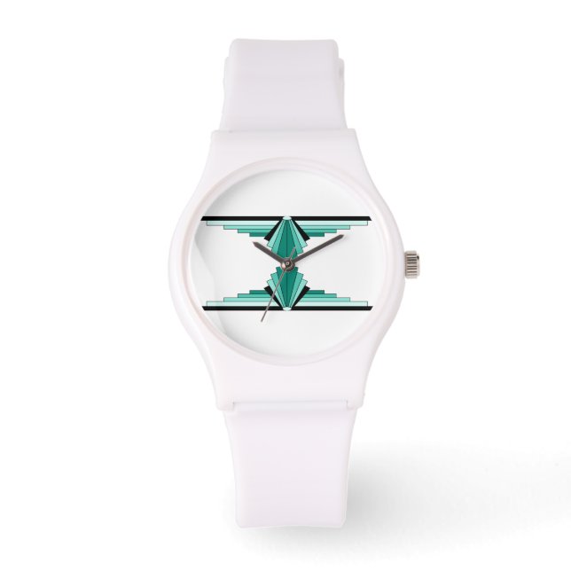 Art Deco Mönster i Gröntar Armbandsur (Framsida)