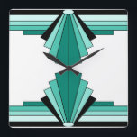 Art Deco Mönster i Gröntar Fyrkantig Klocka<br><div class="desc">Mönster baseras på klassiska konsthandtag.</div>