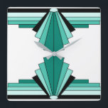 Art Deco Mönster i Gröntar och Black Fyrkantig Klocka<br><div class="desc">Det här mönster är baserat på klassiska konsthantformer,  som återskapas i gröntar och svart</div>