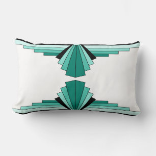Art Deco Mönster i Gröntar och Black Lumbar Cushio Lumbarkudde
