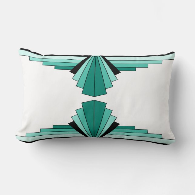 Art Deco Mönster i Gröntar och Black Lumbar Cushio Lumbarkudde (Framsida)