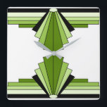 Art Deco Mönster i Gröntar och svart Fyrkantig Klocka<br><div class="desc">Det här mönster är baserat på klassiska konsthantformer,  som återskapas i gröntar och svart</div>