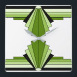 Art Deco Mönster i Gröntar och svart Fyrkantig Klocka<br><div class="desc">Det här mönster är baserat på klassiska konsthantformer,  som återskapas i gröntar och svart</div>