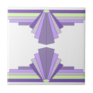 Art Deco Mönster i Lila och Grönt Kakelplatta