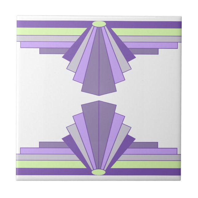 Art Deco Mönster i Lila och Grönt Kakelplatta (Framsidan)