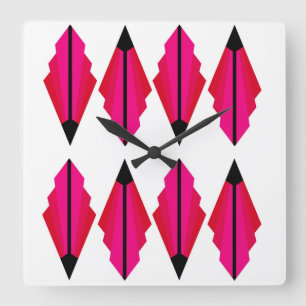 Art Deco Mönster i och Pinks Square Wall Clo Fyrkantig Klocka