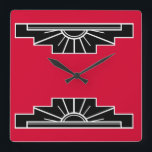 Art Deco Mönster i Red, Black and White Square Wa Fyrkantig Klocka<br><div class="desc">Baserat på klassiska konsthunger kommer mönster i rött att dekorera kostym under den tiden</div>