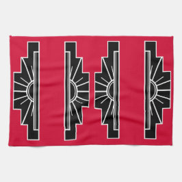 Art Deco Mönster i Red Tea Towel Kökshandduk