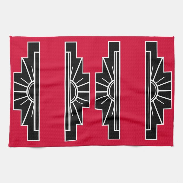 Art Deco Mönster i Red Tea Towel Kökshandduk (Horisontell)