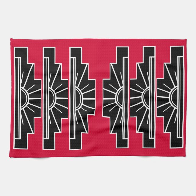 Art Deco Mönster i Red Tea Towel Kökshandduk (Horisontell)