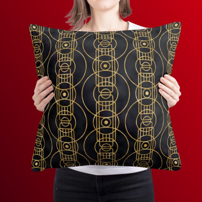 Art Deco mönster i Svarte & guld Kudde (Skapare uppladdad)