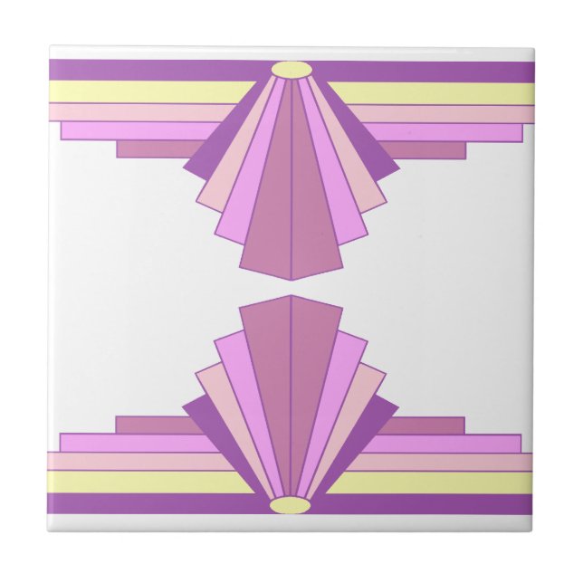 Art Deco Mönster inom Rosa och Lila Kakelplatta (Framsidan)
