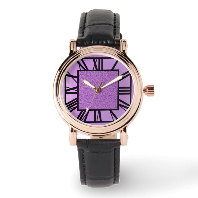 Art Deco Mönster, lavender metallic Armbandsur (Framsida)