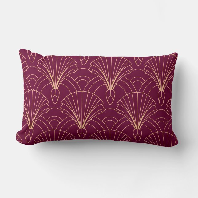 Art Deco-mönster med geometriska fläktmotiv i guld Lumbarkudde (Framsida)