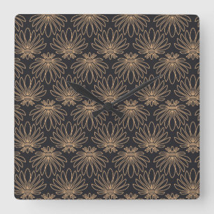 Art Deco-mönster med gyllene blomster motiv Fyrkantig Klocka