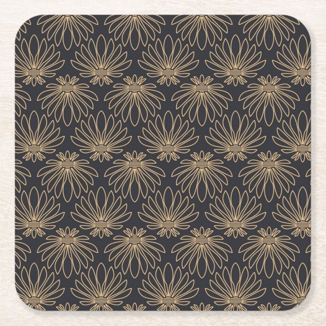 Art Deco-mönster med gyllene blomster motiv  Underlägg Papper Kvadrat (Framsidan)