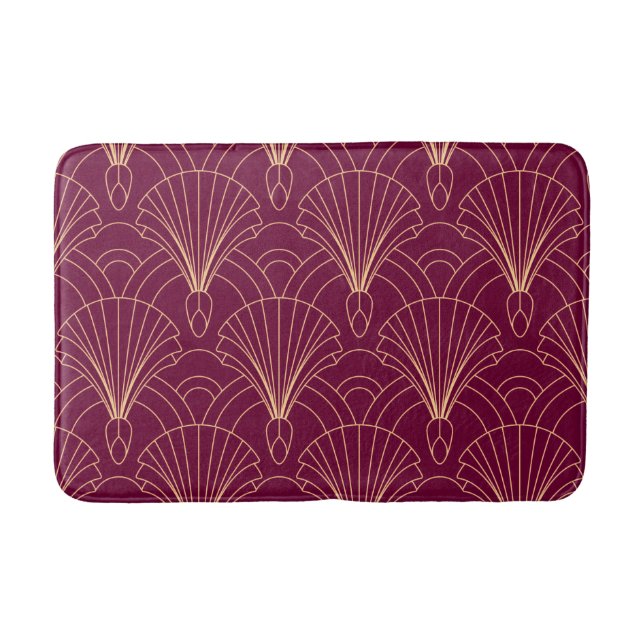 Art Deco-mönster med gyllene geometriska fläktmoti Badrumsmatta (Framsidan)