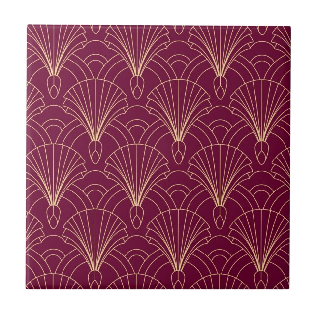 Art Deco-mönster med gyllene geometriska fläktmoti Kakelplatta (Framsidan)