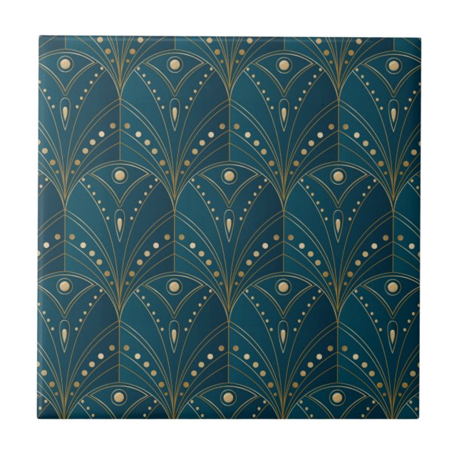 Art Deco-mönster med gyllene geometriska former Kakelplatta (Framsidan)