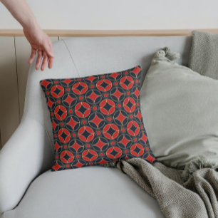 art deco mönster no2 i rött och svart dekorativ ku kudde