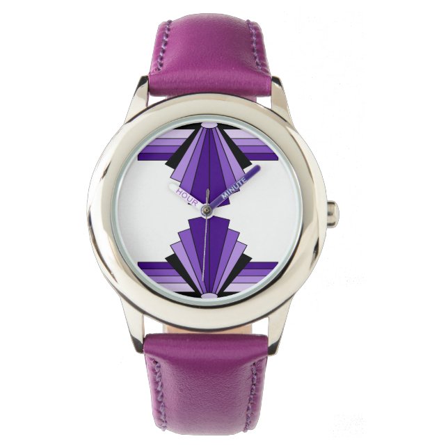 Art Deco Mönster på Lila Armbandsur (Framsida)