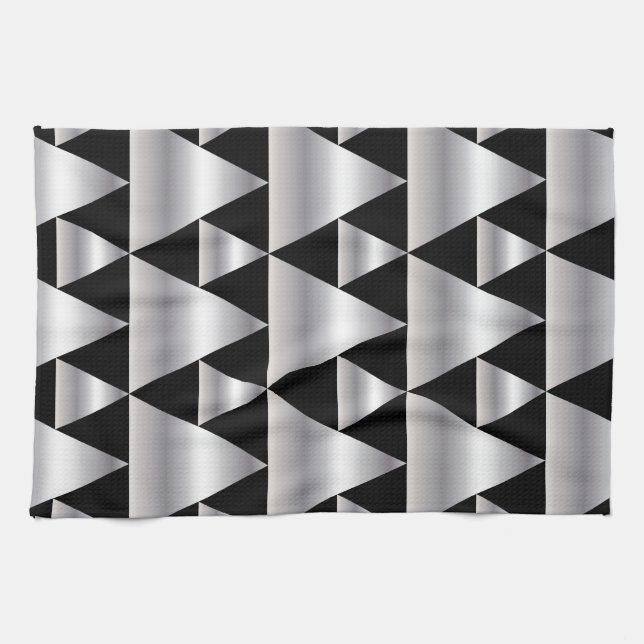 Art déco mönster, silver, svart, elegant, chic, kökshandduk (Horisontell)
