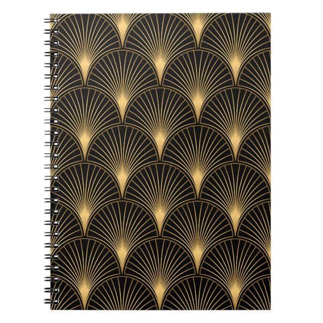 Art Deco Mönster. Sömlös svart och guld bakgrus Anteckningsbok (Framsidan)