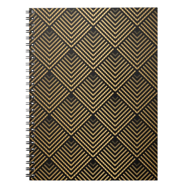 Art Deco Mönster. Sömlös svart och guld bakgrus Anteckningsbok (Framsidan)