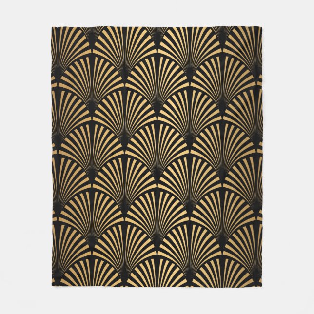 Art Deco Mönster. Sömlös svart och guld bakgrus Fleecefilt (Framsidan)