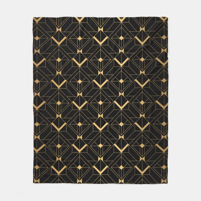 Art Deco Mönster. Sömlös svart och guld bakgrus Fleecefilt (Framsidan)