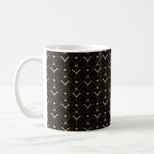 Art Deco Mönster. Sömlös svart och guld bakgrus Kaffemugg (Vänster)